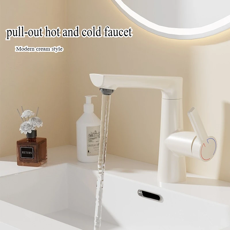 

Modern cream style faucet bathroom washbasin pull-out hot and cold faucet
