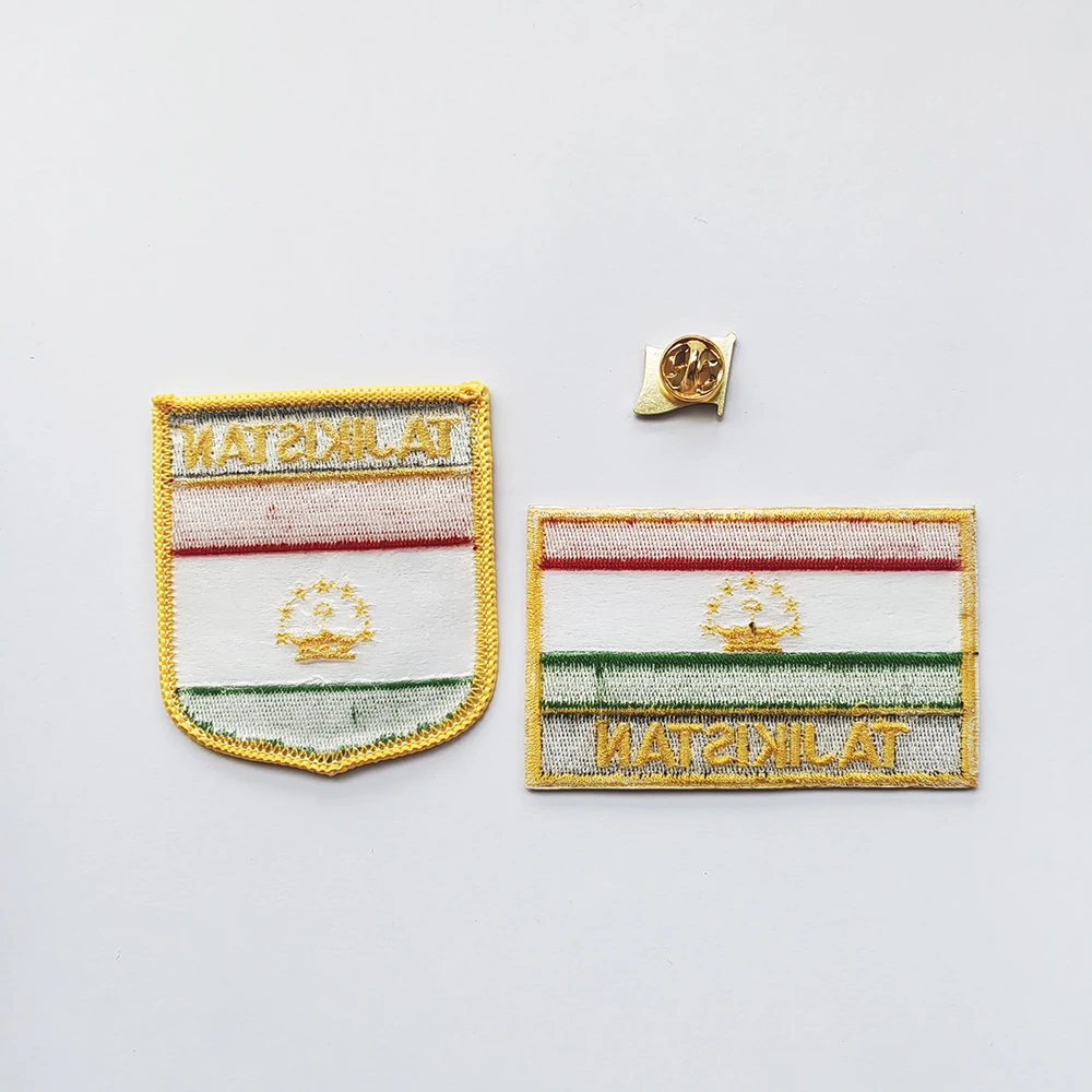 TAJIKISTAN National Flag Embroidery Patches and Metal Flag Lapel Pin On The Cloth Armband Accessories Backpack Decoration
