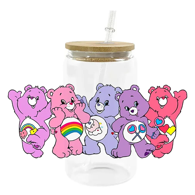 Miniso 80's Cartoon Series Cute Bear UV DTF Cup Wrap For 16oz Libbey Coffee Glass Can Cup uvdtf Wrap Car Sticker DIY