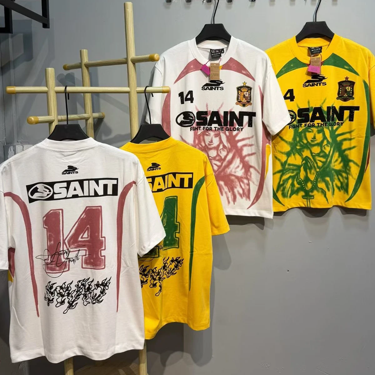 T-shirt avec logo SAINT en strass numéro 14 pour hommes et femmes, t-shirt de haute qualité
