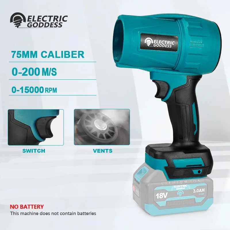 

Electric Goddess 75MM Caliber Violent Fan Turbo Fan Handheld Jet Fan High Power Turbocharging Tools For Makita 18V Battery Pin