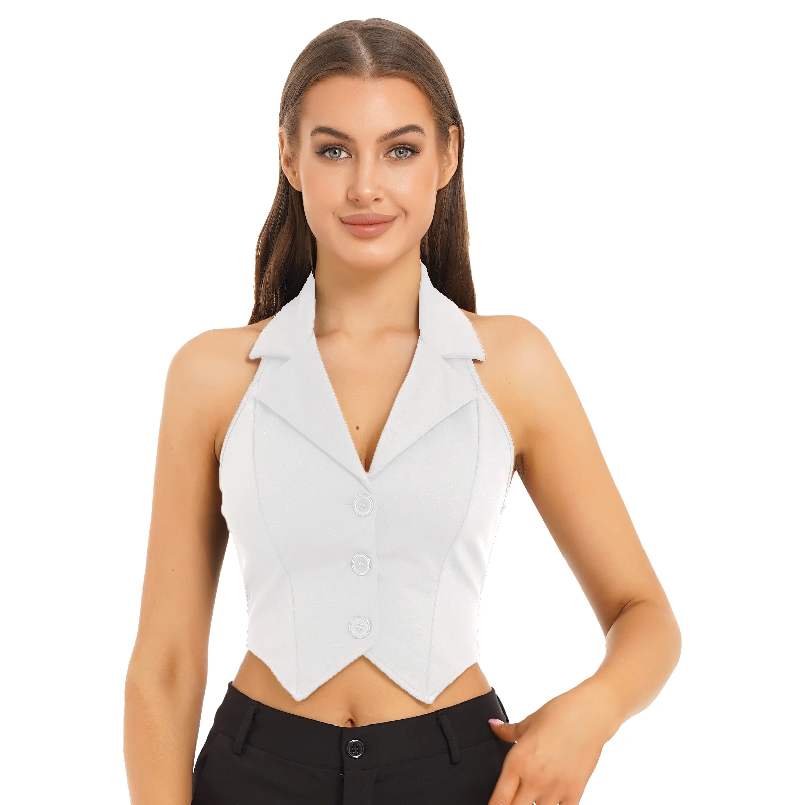 Women\'s Vests Halter Neck Office Ladies Crop Tops V-Neck Formal Elegant OL Waistcoat Suits Vest Business Work Wear Mujer