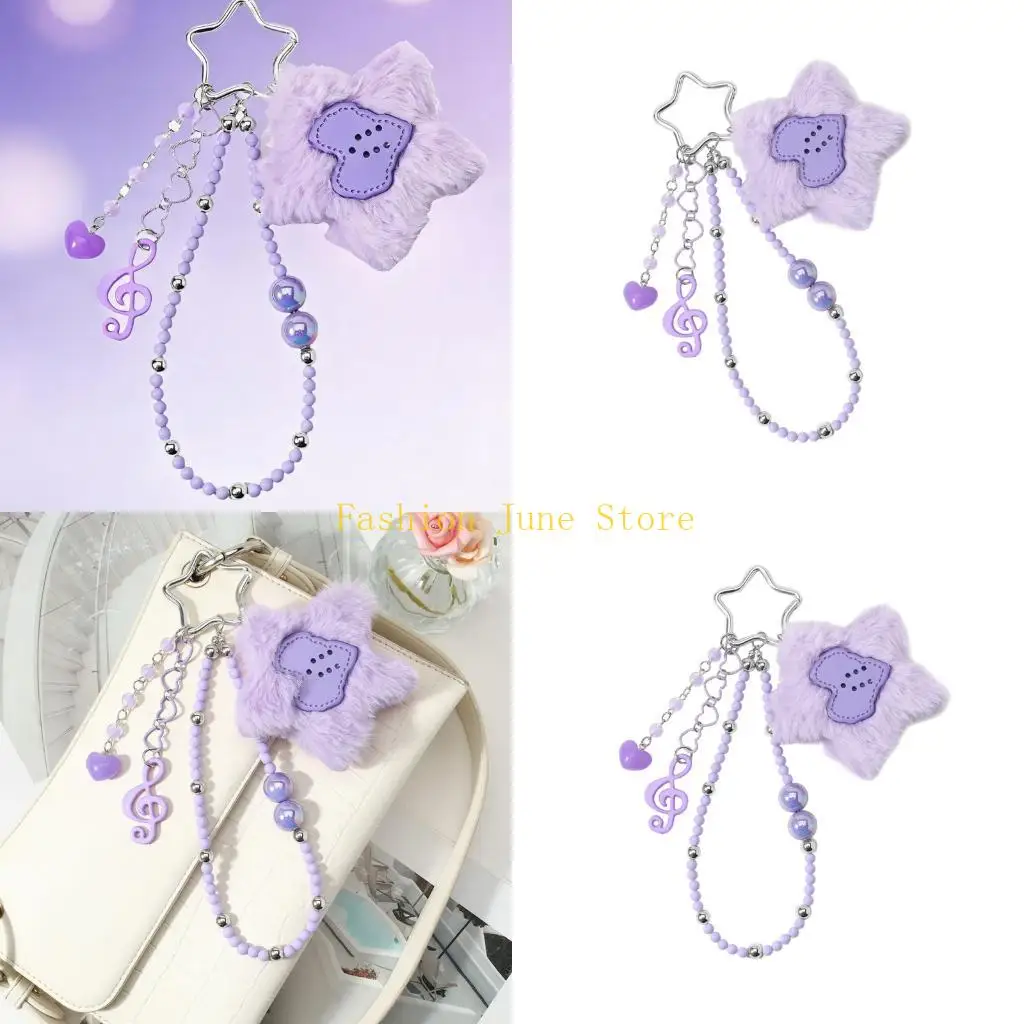 N5KA Bag Charm Keychain with Silver-Tone Hardware and Plush Accent, Hanging Accessory for Keys Handbags and Backpacks
