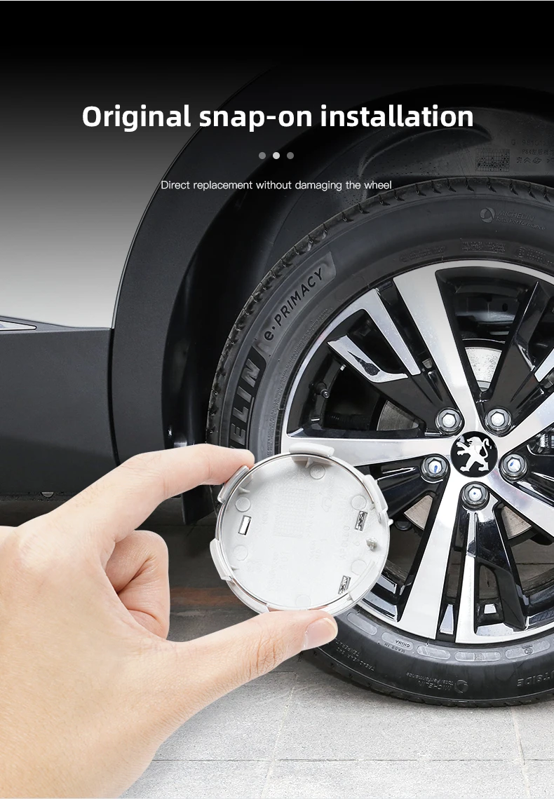 4er-Set spezielle Radnabenabdeckungen für neue Peugeot Modelle 206, 307, 308, 207, 3008, 208, 407, 508, 2008, 5008, 301, 406, 408, 607, 4008 – Detail 7