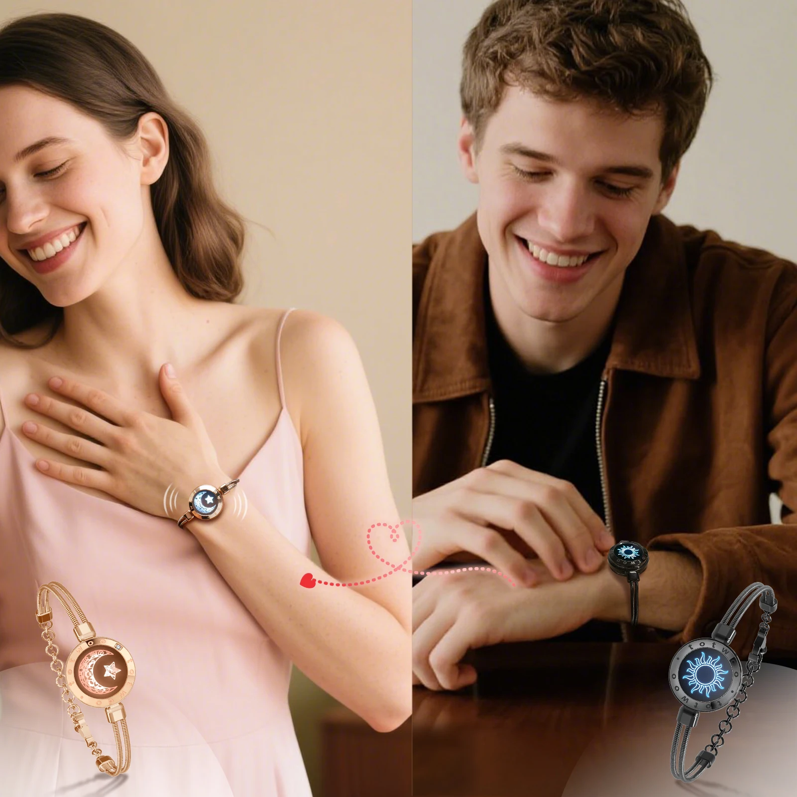 Totwoo Bluetooth スマートブレスレットカップル用タッチリマインダーファッションステンレス鋼ジュエリー長距離関係ギフト