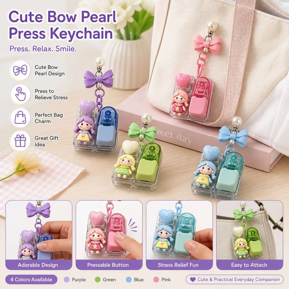 Pressable Buttons Fidget Button Keychain Keyboard Style Stress Relief Button Keychain Pendant Cute Doll Figurine