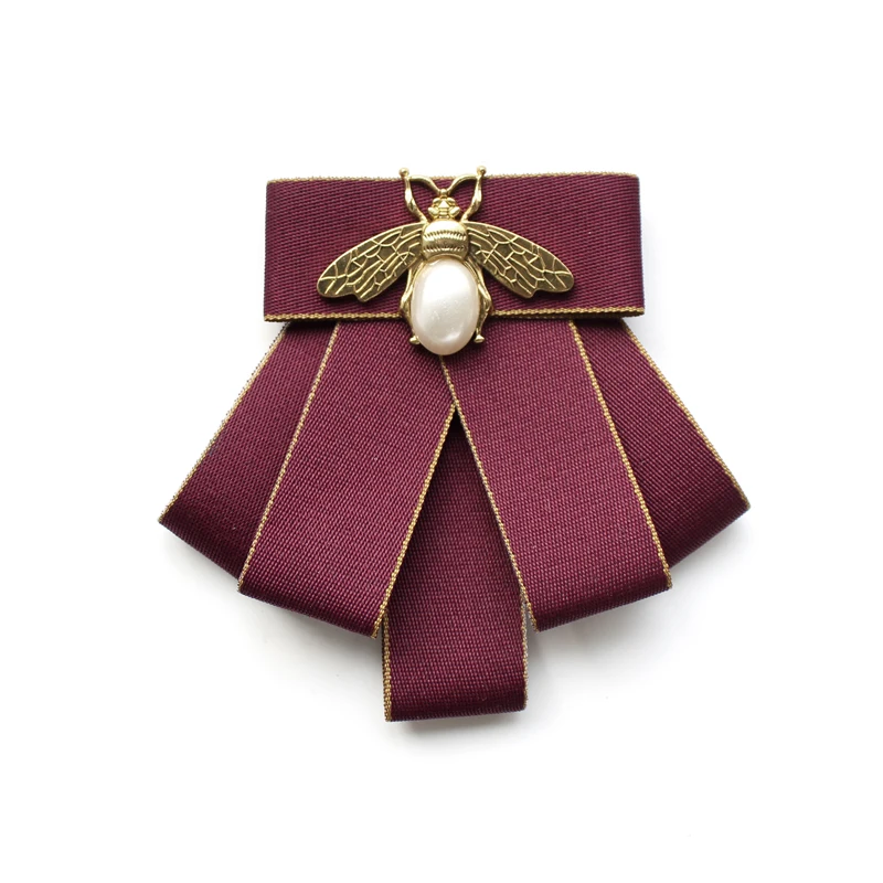 Koreanische Stoff Fliege Broschen Frauen Anzug Hemd Kragen Perle Kristall Beee Revers Pins Casual Britischen Stil Krawatten männer Schmuck – Detail 4