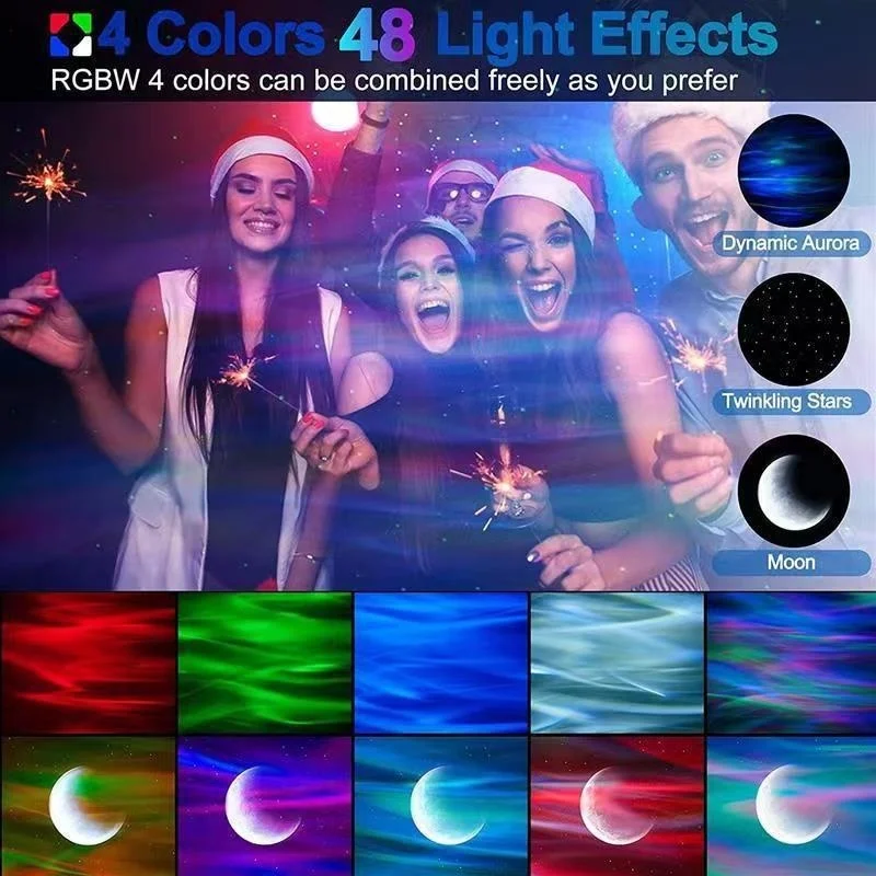 جهاز عرض السماء المرصعة بالنجوم Galaxy Night Light مع مكبر صوت موسيقي موجة المحيط، جهاز عرض ضوء السماء لديكور غرفة النوم، هدية عيد الميلاد للأطفال
