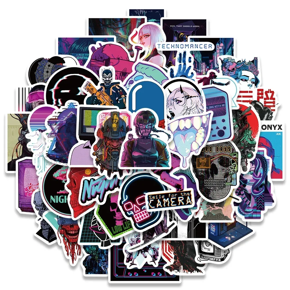 50Pcs Cartoon Cool Cyberpunk Stickers Graffiti Decals Helmet Motorcycle Skateboard Laptop Waterproof Sticker Toys Decor