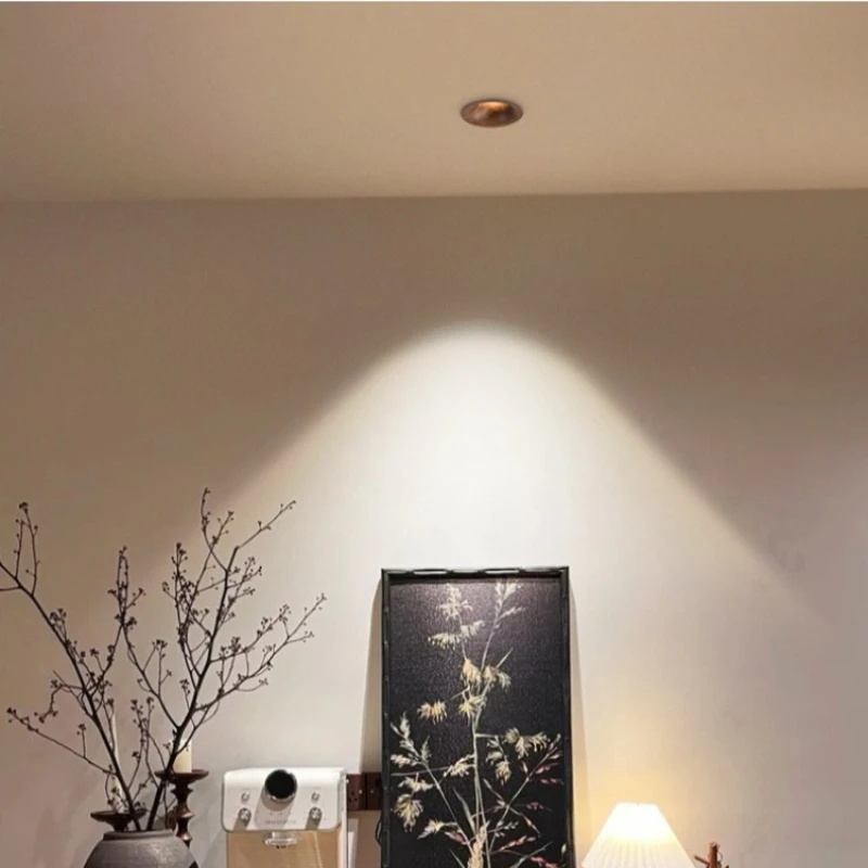 Embedded Tube Ceiling Lights Spotlight Wabi Sabi Style Retro Walnut Color Antique Style Eye Protection Home Foyer Ceiling Lamps