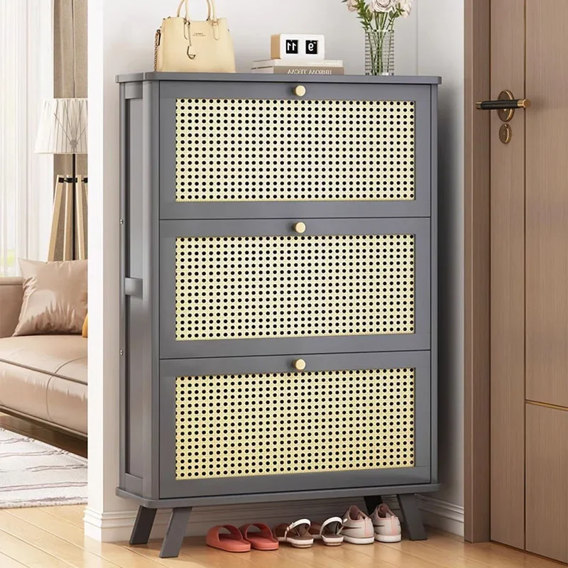 Bamboo Vertical Shoe Cabinets Saving Storage Dust Luxury Shoe Rack Door Thin Armadietti Da Soggiorno Multifunctional Furniture