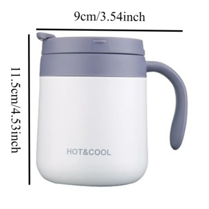 350ml Coffee Insulated Cup, Mug Insulated Cup with Lid, Handle, Round Bottom