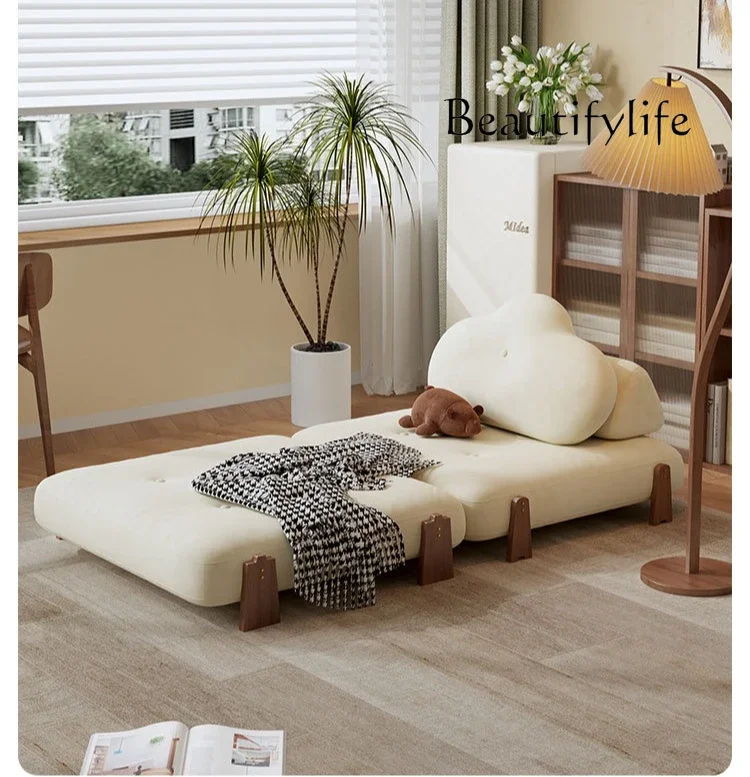 A44 Cream wind sofa bed foldable dual-purpose single module sofa small apartment living room tofu block lazy sofa