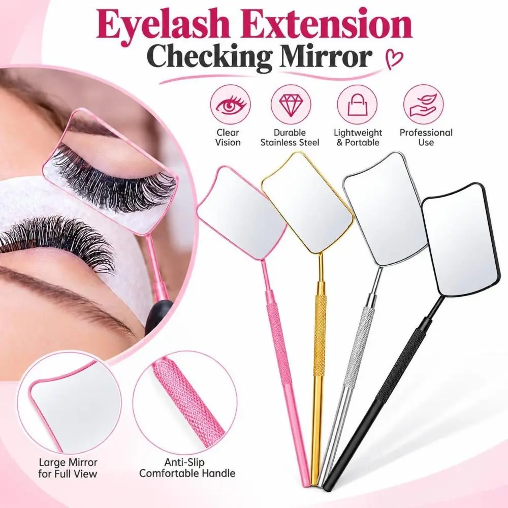 Stainless Steel Eyelash Extension Checking Mirror Hand Held Large Lash Lifting Mirror Fan Shaped Makeup Mirror Beauty Tools