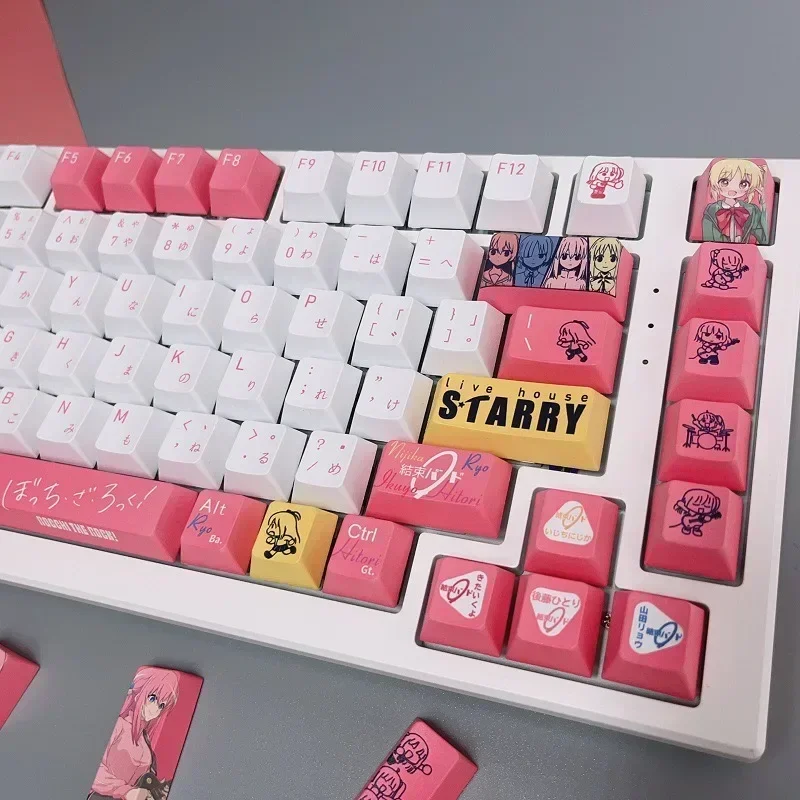 Korean Keycaps Anime Hitori Gotoh 138 Keys PBT Dye Subbed Cartoon Gaming Key Caps BOCCHI THE ROCK Backlit Keycap for ANSI Layout