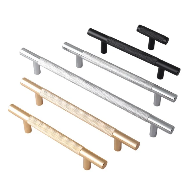 Modern Solid Aluminum Alloy Knurled Handles,Drawer Pulls,Furniture Door Carved Knobs,Round T Bar Handle Kitchen Cabinet Hardware