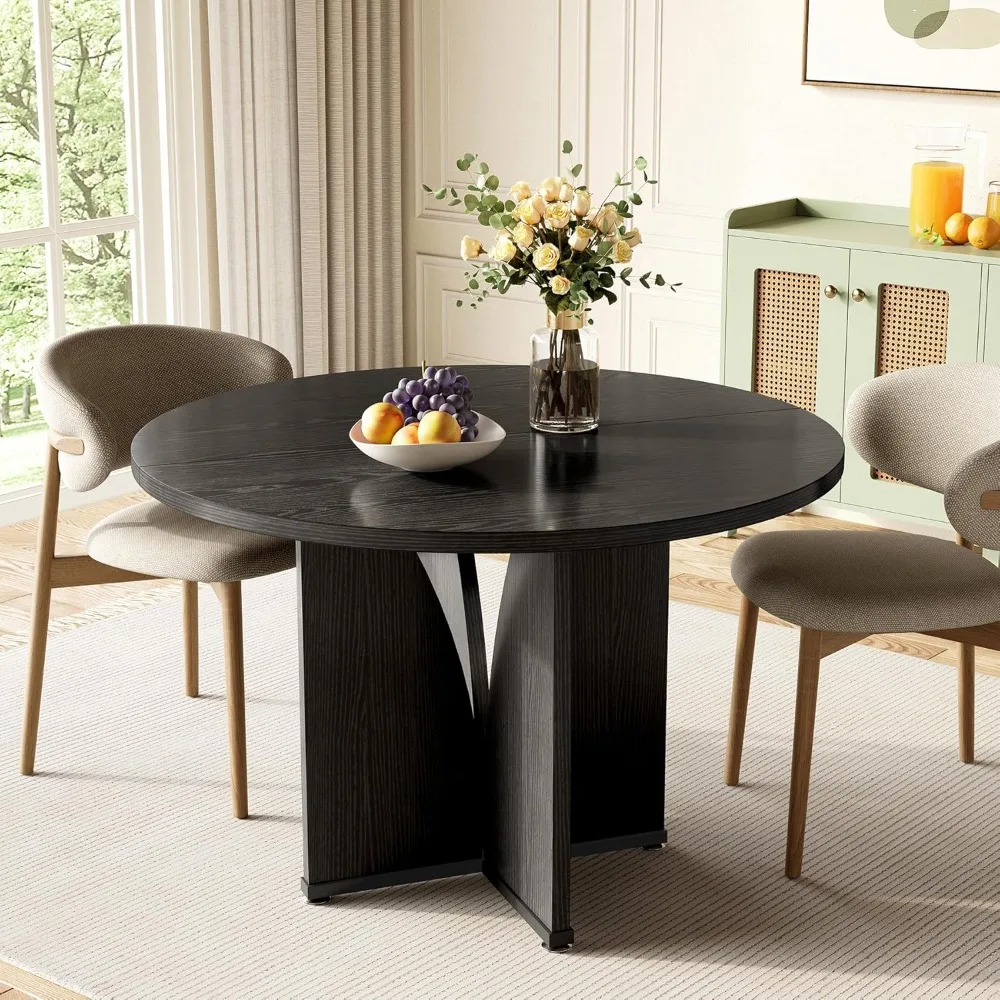 

39-Inch Dining Table for 4, Rustic Kitchen Table, Round Dining Table with X-Shaped Stable Pedestal, Farmhouse Dinner Table for