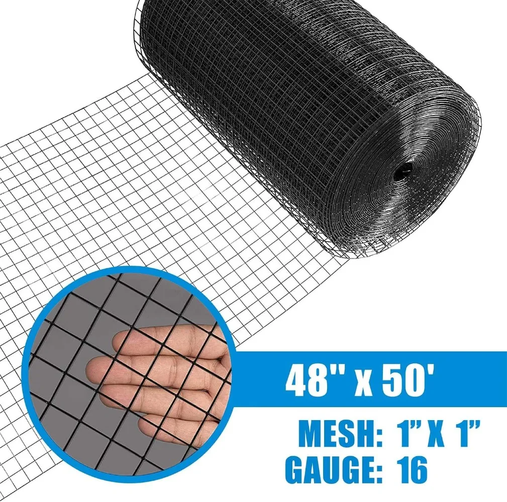 16 Gauge Black Vinyl Coated Welded Wire Mesh Size 1 inch by 1 inch for Home and Garden Fence (d. 4 ft. x 50 ft.)