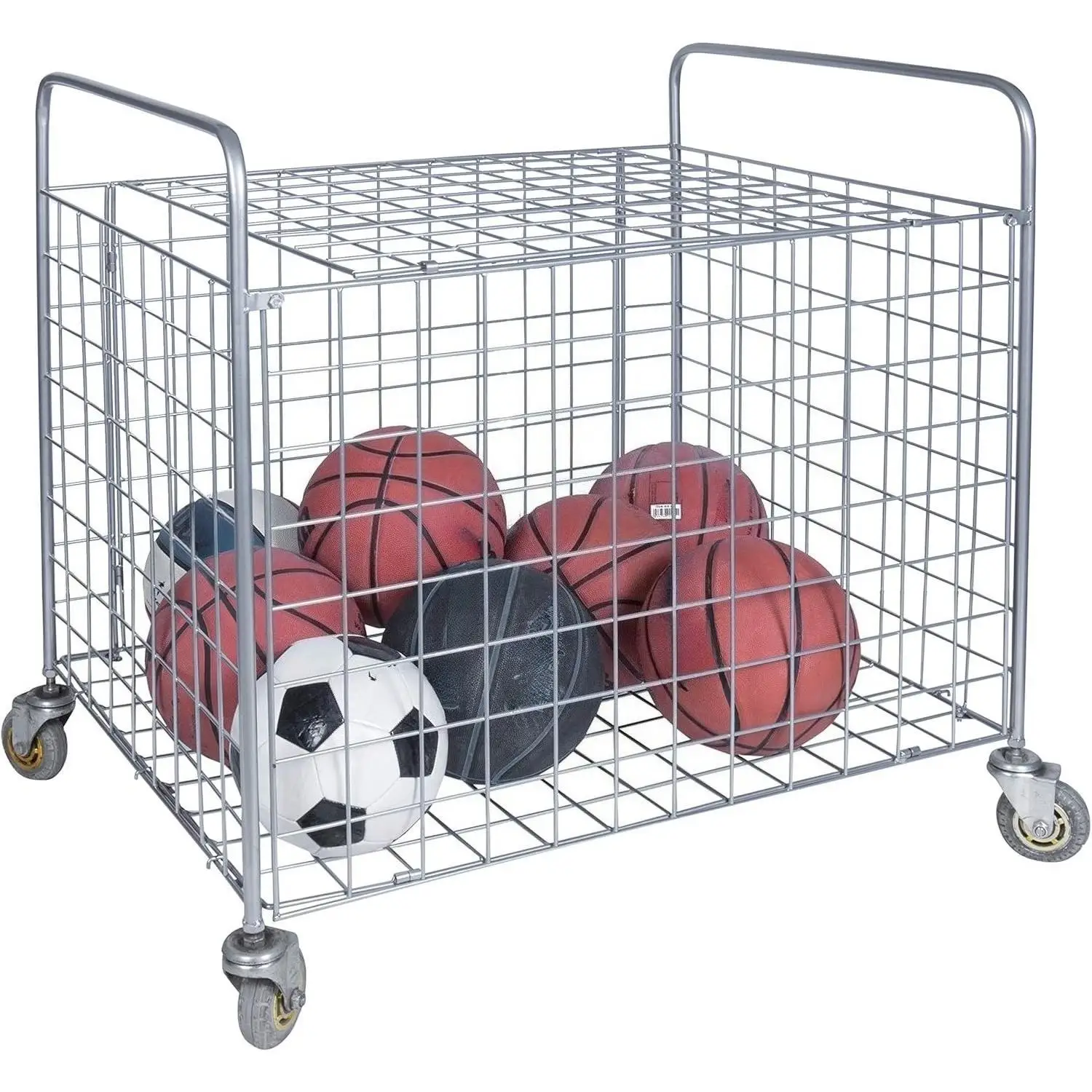 プロ仕様ジム用メタルマルチスポーツボール収納カート、ジャンボ工業用ホイール付き、業務用ポータブル
