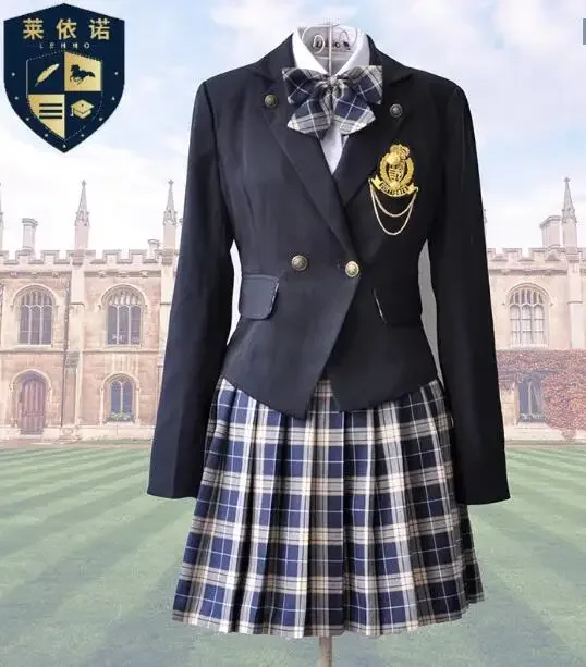 New Spring High School Uniform JK Girls Include Jacket Shirt Skirt Badge Tie