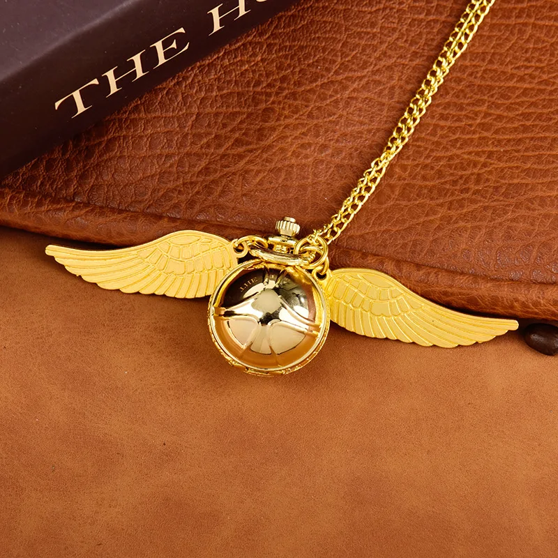 Golden Ball Pendant Pocket Watch Golden Snitch Quartz Necklace Clock Lovely Cute Fob Pocket Clock Gifts Kids reloj de bolsillo