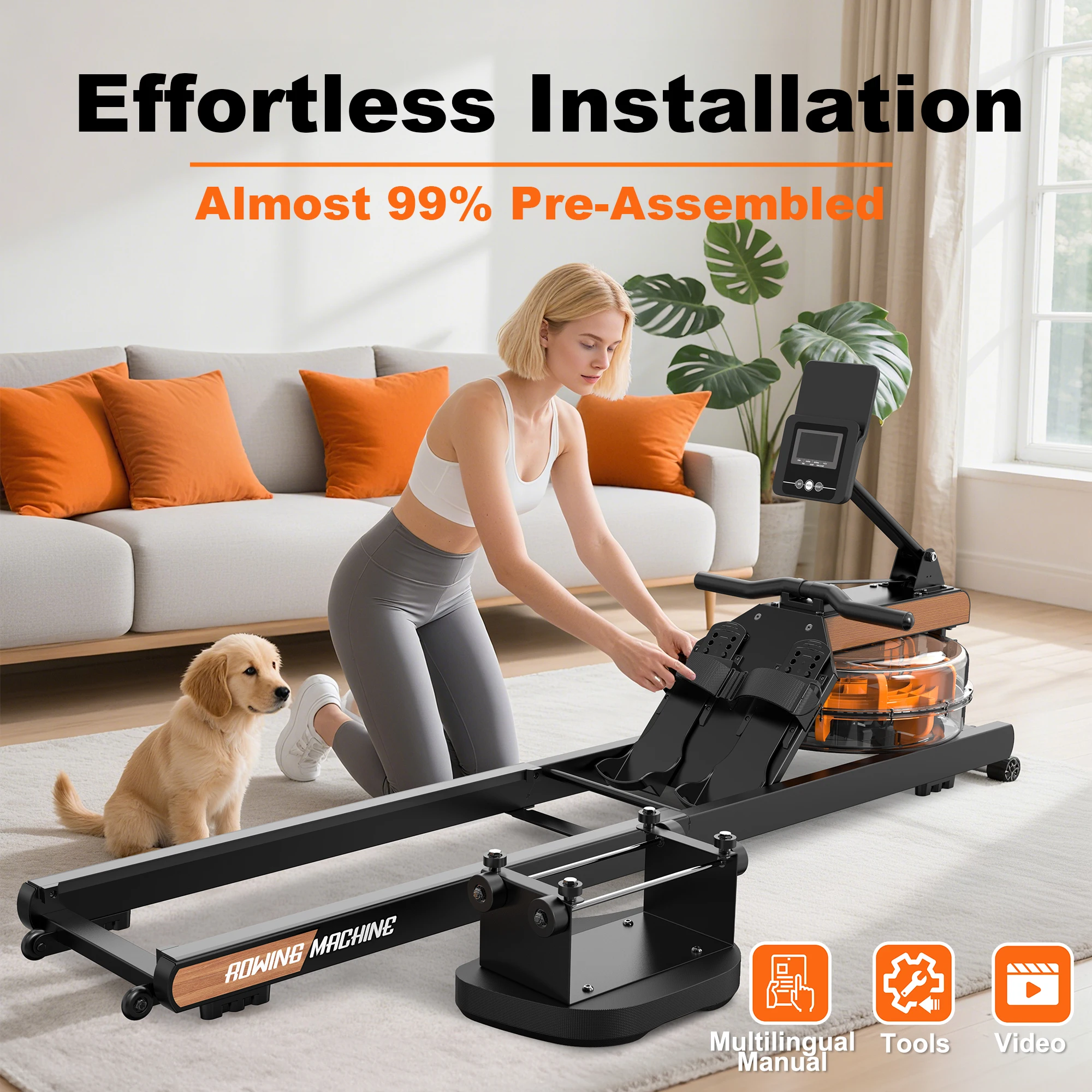 Picture 9: Rowing Machine for Home, Water Rowing Machine with Bluetooth Monitor, Foldable Rowing Machine Adjustable Tablet Holder