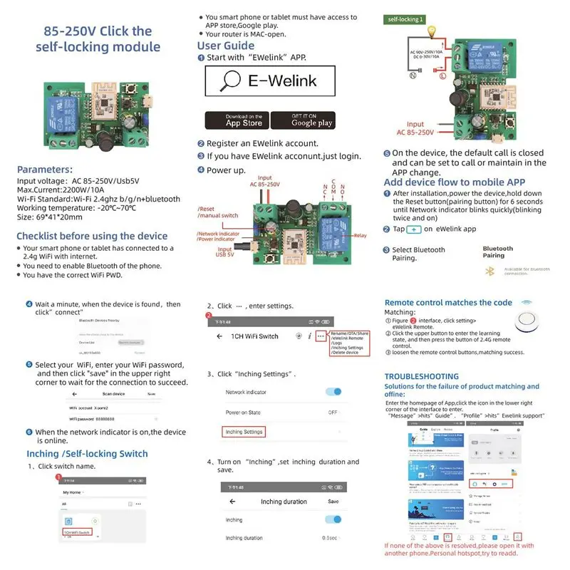 

[NEW!CCDD】 AC/DC 7V-32V White Module Plastic Module With Case Wifi+BT 1CH Remote Relay Ewelink For Alexa Google Home With 2.4G R
