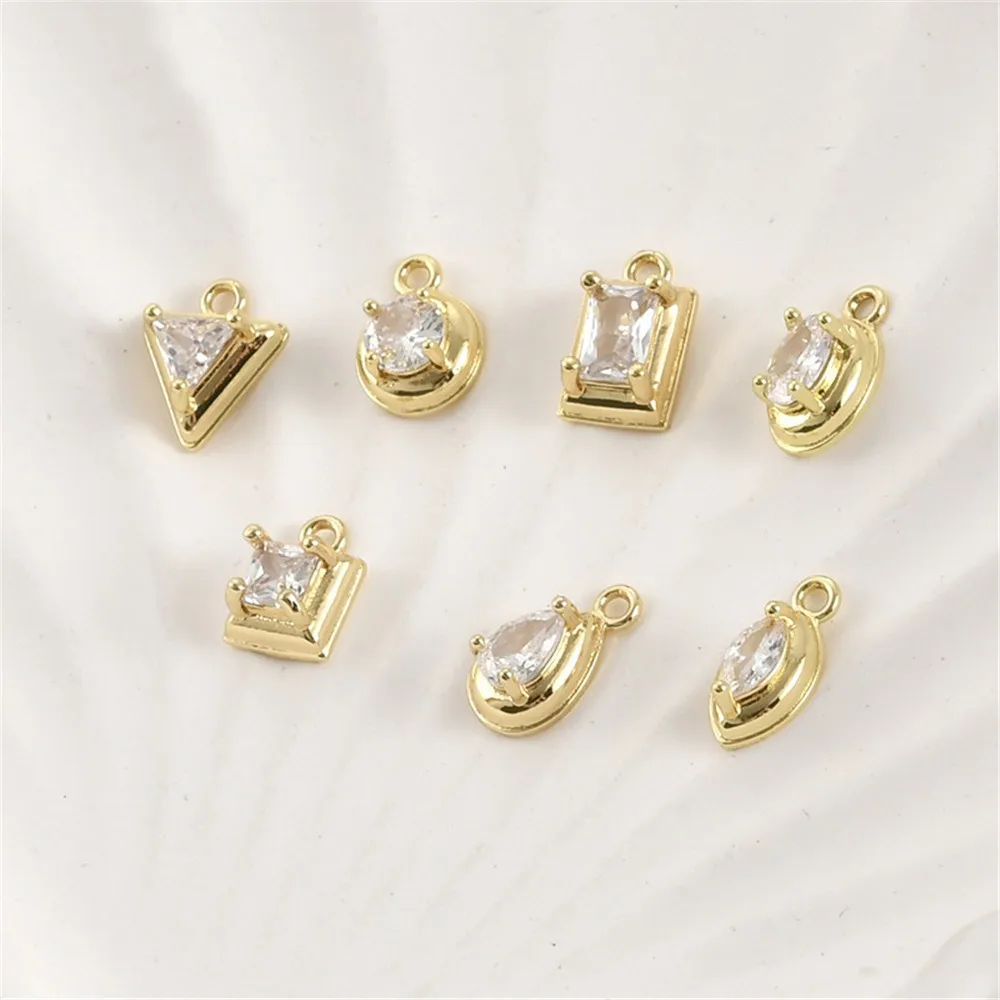 Copper-plated 14k Gold Color-preserving Zircon Round Triangular Horse Eye Pendant DIY Handmade Beaded Jewelry Accessories