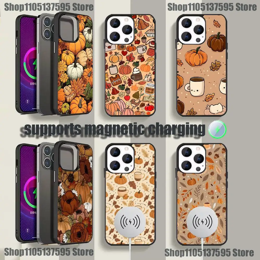 

Hot Fashion leaves pumpkin Phone Case For iPhone 17,16,15,14,13,12,11,Pro,Max,Plus,Mini,SE4,E Magnetic Magsafe Wireless Charging