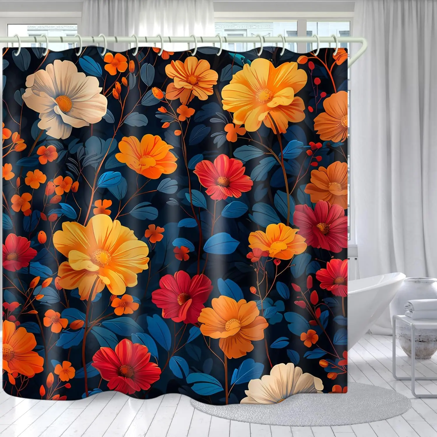 

Bathroom Uses Vivid Colorful Flower 3D Shower Curtain, Luxury Bathtub Standard Shower Curtain, Waterproof and Bright Fabric Show