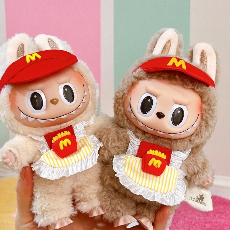 Labubu-ropa para muñeca con colgante, conjunto de macarrón de muñeca de goma de tela de felpa de 17cm, ropa de disfraz, conjunto de restaurante sin muñecas Pop Mart