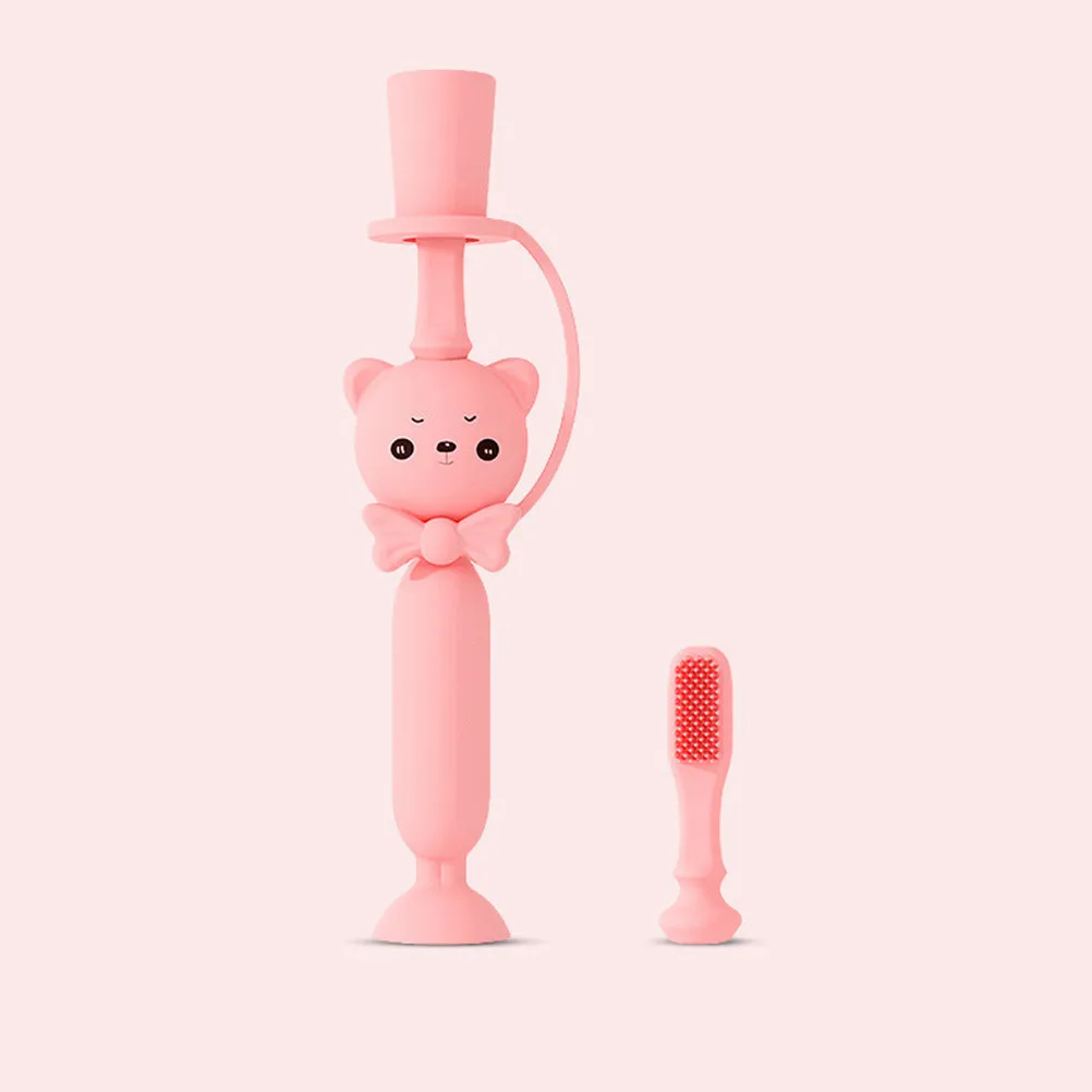1Pcs Baby Silicone Toothbrush Cartoon Bear Pattern Manual Training Tool Soft Bristles Chewing Safe Infant Oral Care Toddler