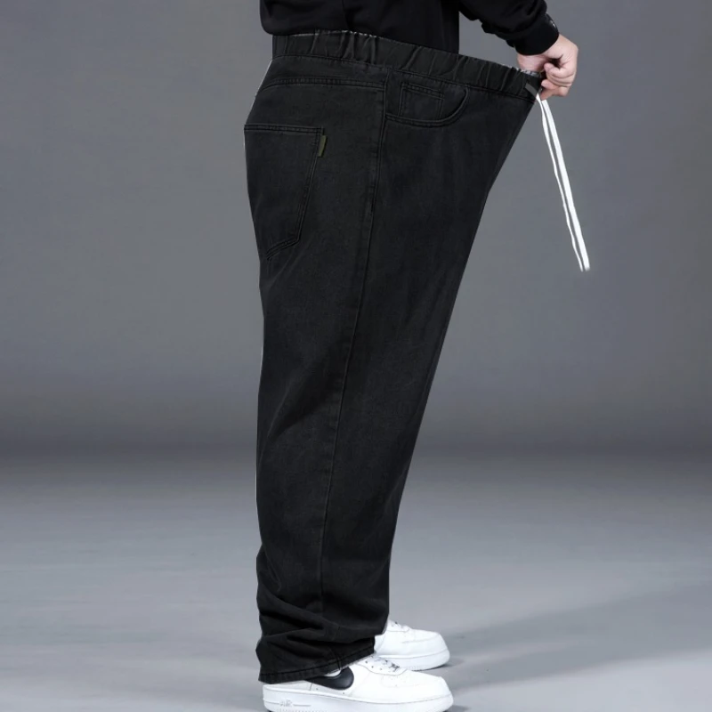 Męskie jeansy plus size 42-50 z szerokimi nogawkami, luźne, elastyczne, wygodne spodnie dżinsowe 90-150 kg, codzienne ubrania uliczne, hip-hopowe spodnie z szerokimi nogawkami.