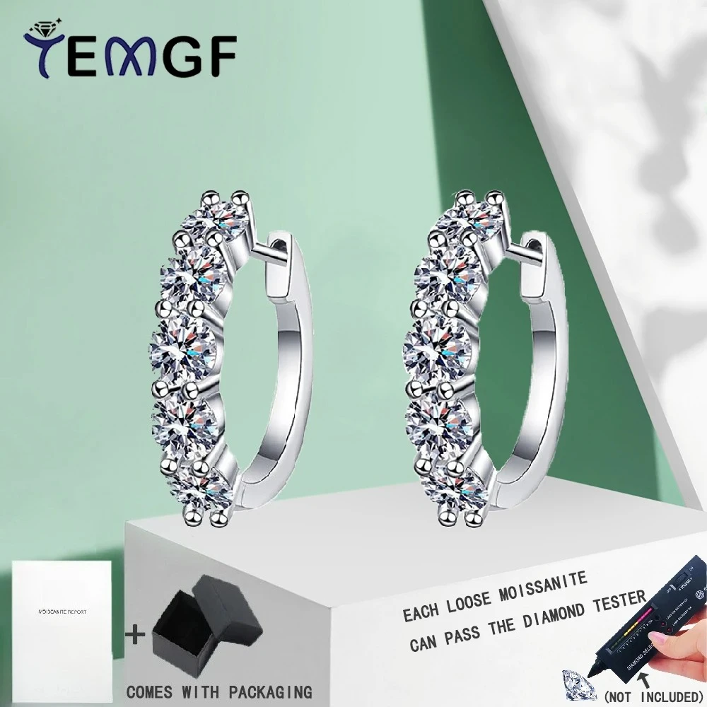 

TEMGF Moissanite Studs Full Round Cut S925 Pure Silver Earrings 18K Plated for Women Fashion Sparkling Daily Date Fine Jewelry