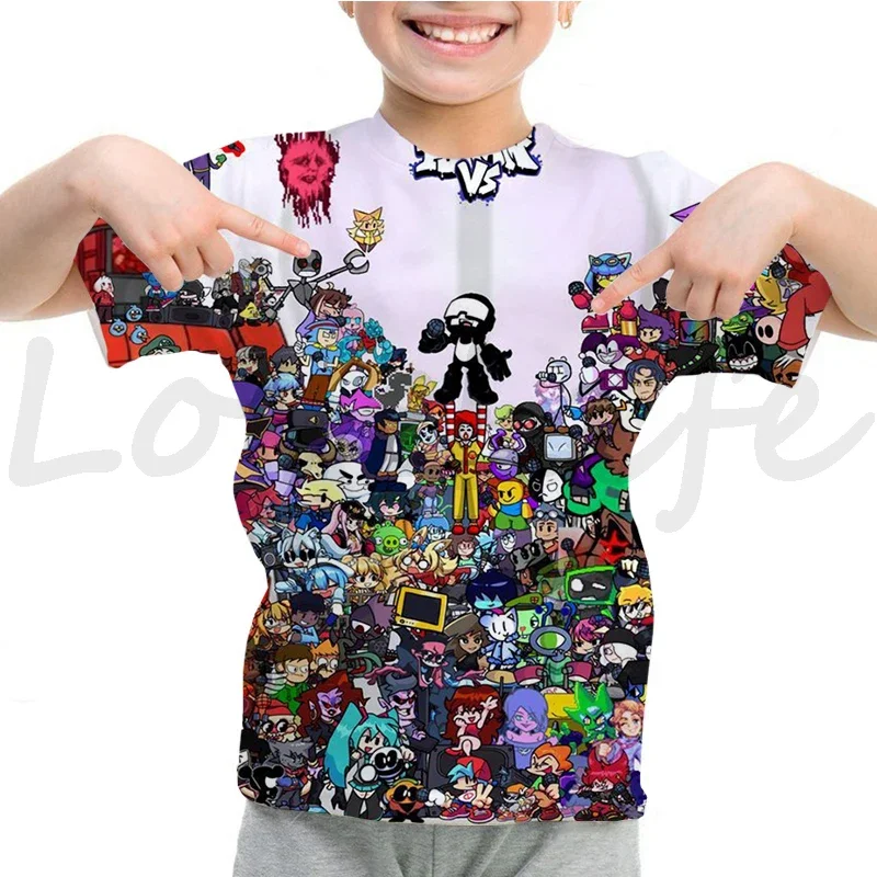 Boys Friday Night Funkin T Shirt Cartoon Fnf Game Funny Short Sleeve Summer Children 3D T-Shirt Kids Kawaii Clothes Anime Tshirt