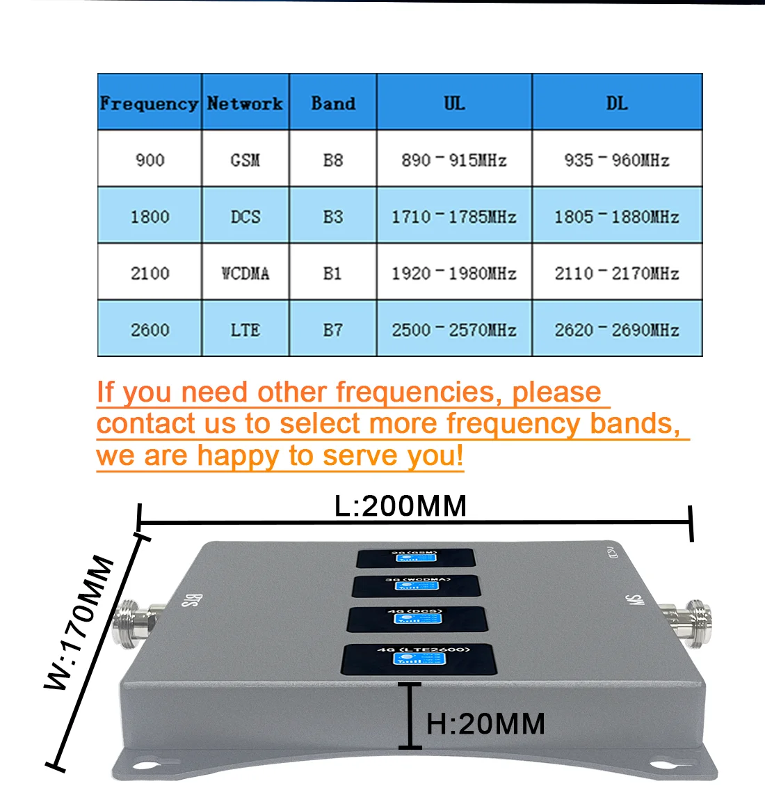 مكرر الهاتف المحمول مكبر للصوت 2g 3g 4g 5g LTE Gsm 900 1800 2100 2.60 رباعي