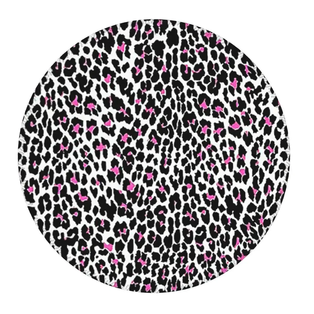 Pink Leopard Print White Animal Print Round Mouse Pad Computer Keyboard Mouse Mat Gaming PC Desk Mat Office Accessories Table
