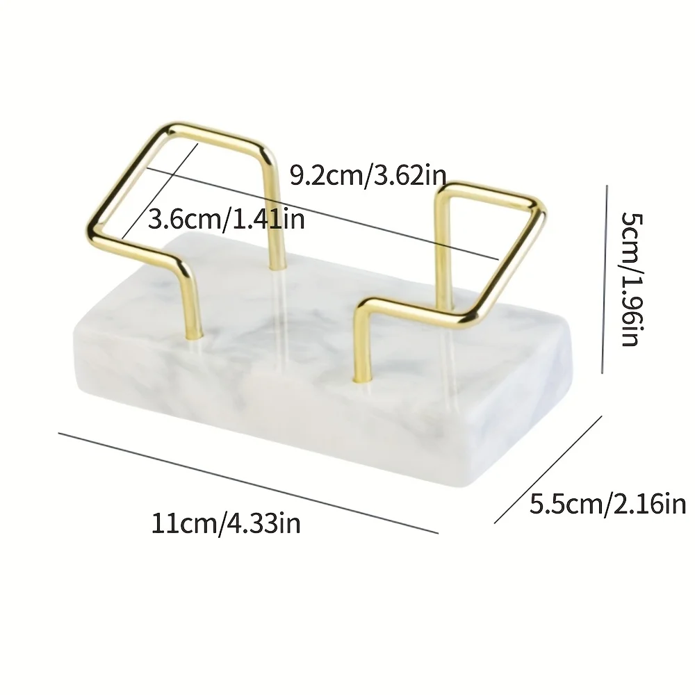 1pc Elegant Marble Business Card Holder - White Marble Desktop Organizer with Golden Metal Frame, Business Card Organizer