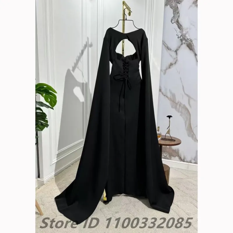 Eightale Customized Black Chiffon Cape Evening Dress Square Collar Mermaid Prom Party Dresses Women Dubai Formal Gowns Customize