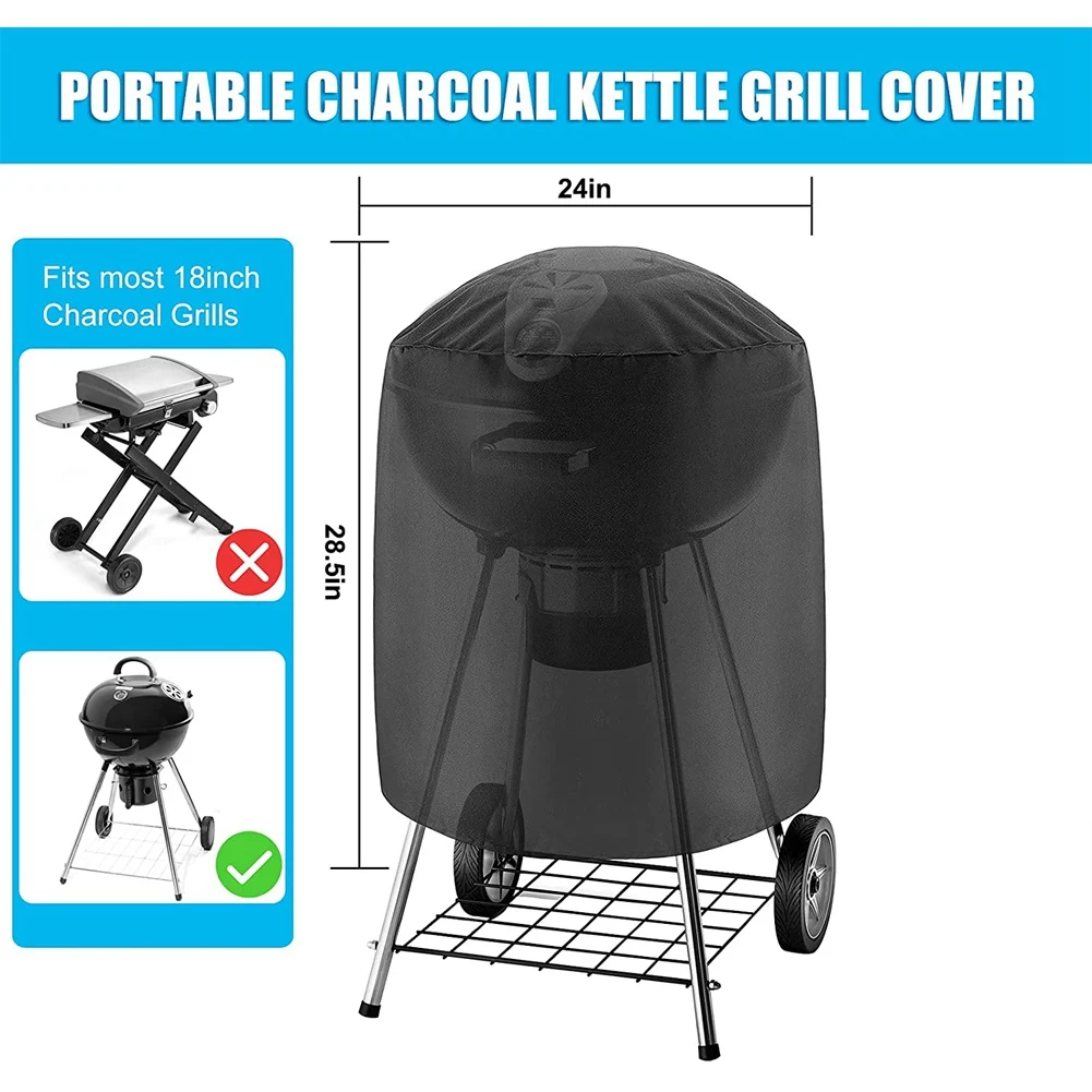 BBQ Grill Cover 210D Grill Cover for Weber Charcoal Kettle Waterproof Black Smoker Cover Round Grill Covers Gas Outdoor