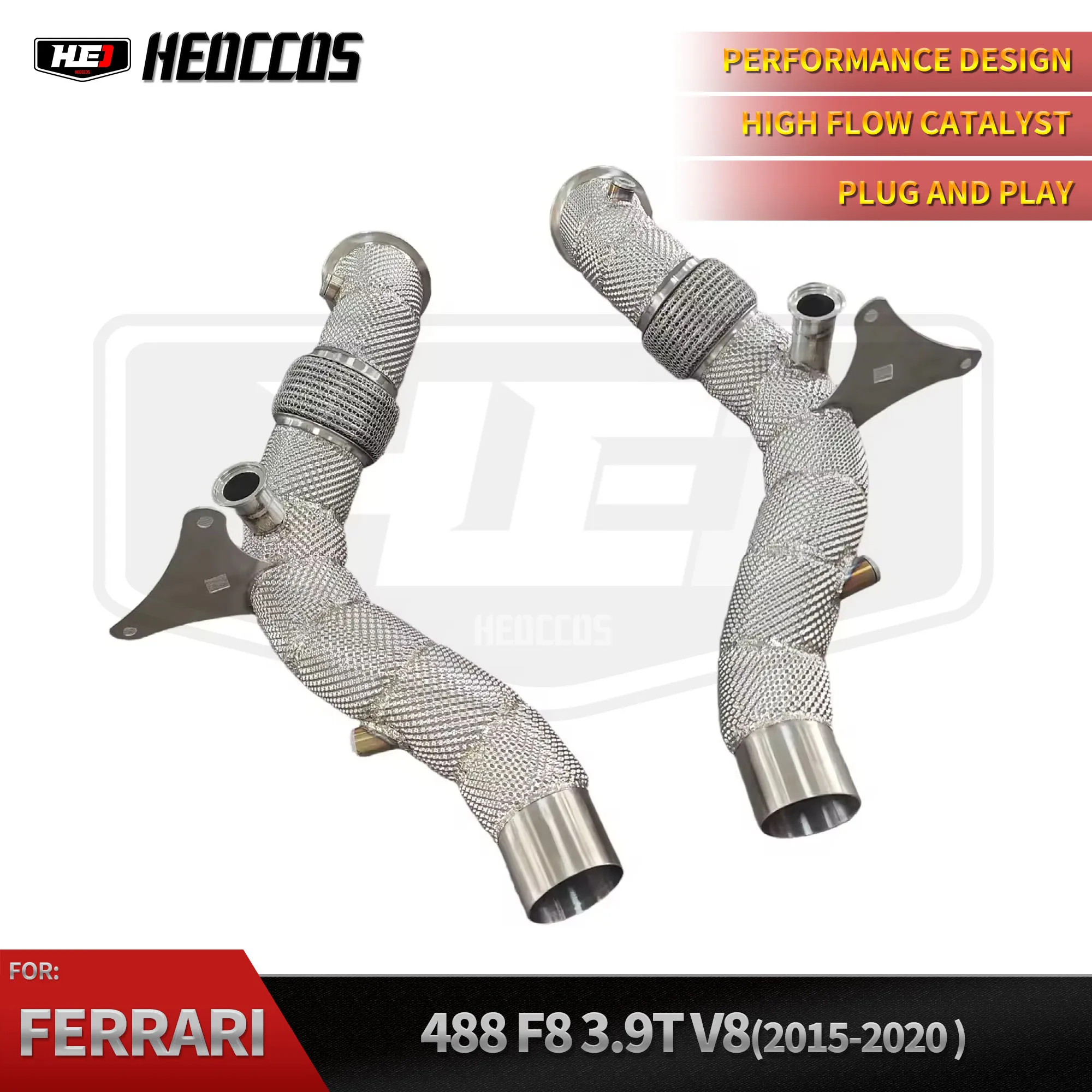 

HEO Performance 304SS Heat Shield 1.5mm Exhaust Straight Pipe Downpipes for Ferrari F8 Tibuto 3.9L V8 2019+