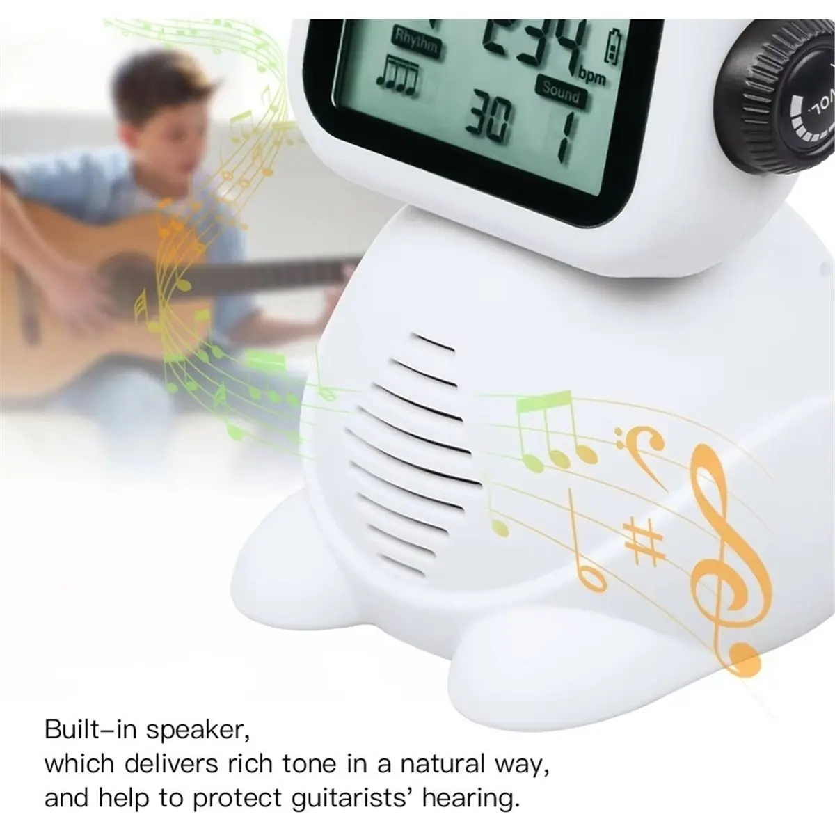 Digital Vocal Metronome Robot-Shaped 8 Sound Modes Built-in Speaker Rechargeable for Guitar Violin Ukulele