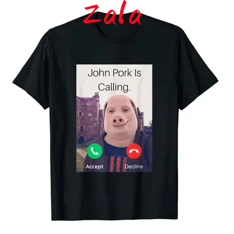 John Pork Is Calling Answer Call Phone Women T-Shirt Funny Pig Lover Graphic Tee Top Streetwear Short Sleeve Women's Clothing
