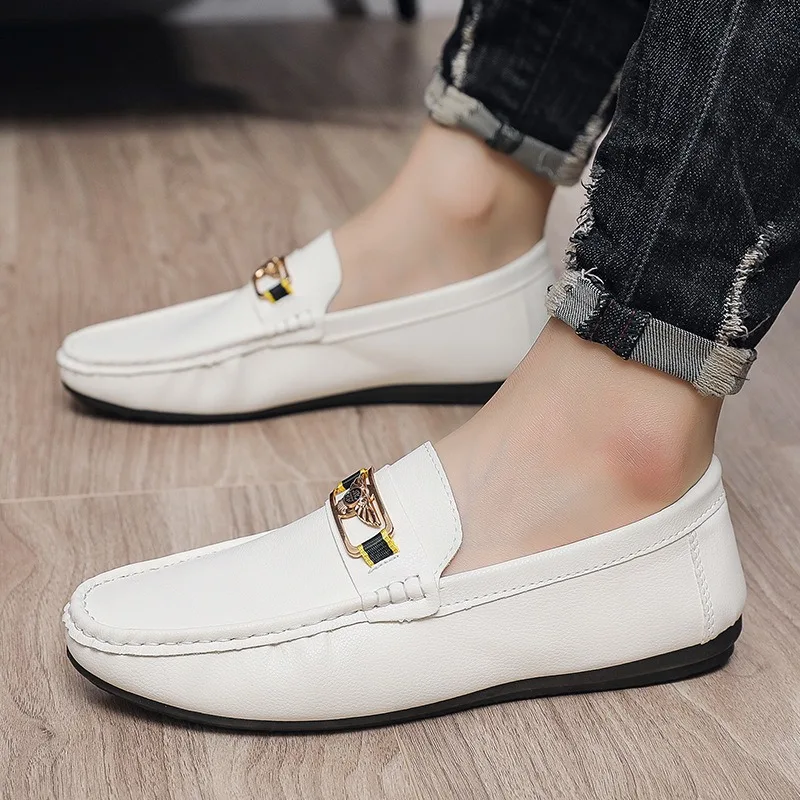 black leather shoes for man white man loafers shoes for driving casual shoe for man mocasines de hombre