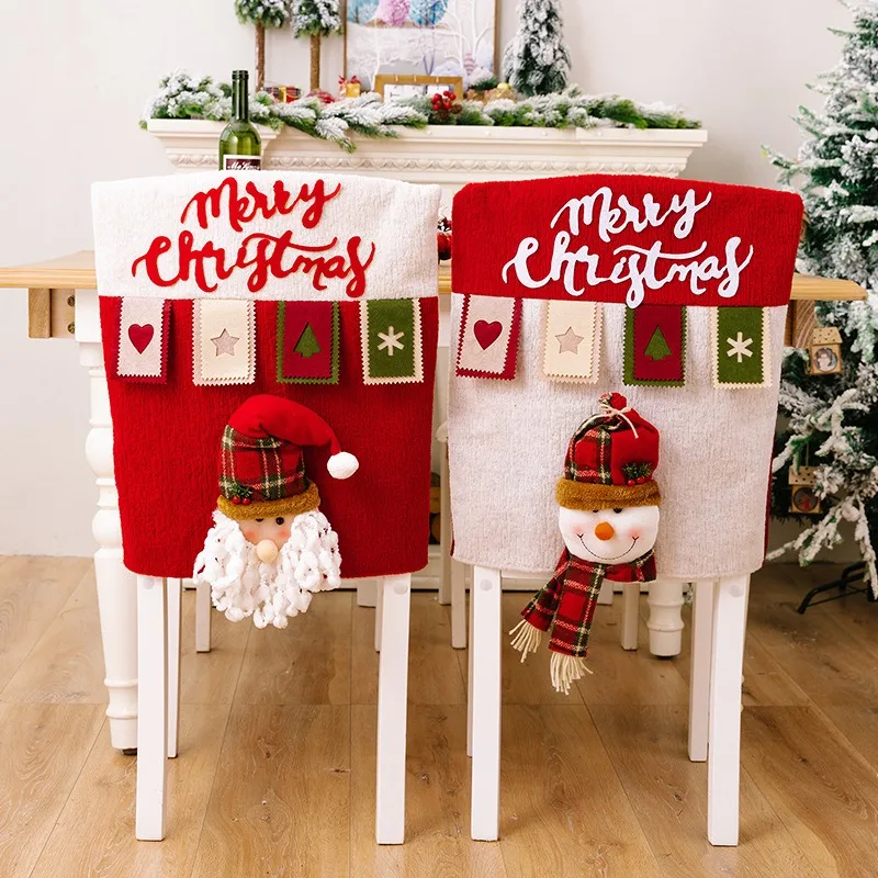 Christmas Decor Cartoon 3D Santa Chair Cover Snowman Elk Chair Sleeve Xmas Dining Chair Ornament