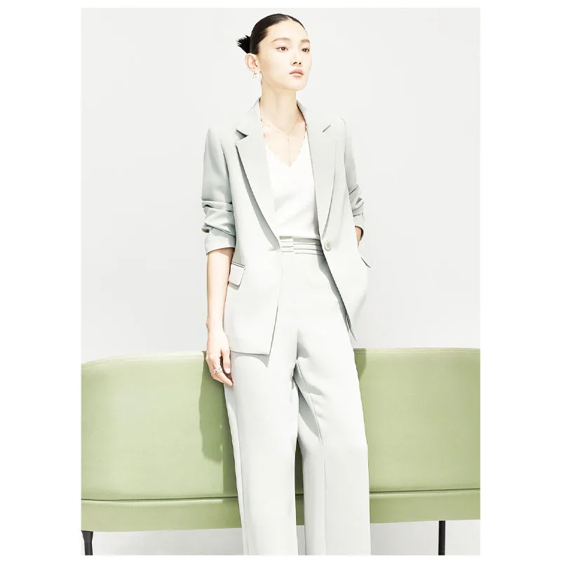 Satin Triacetate Women's Suit Jacket Spring and Autumn Business Professional Top Anti-wrinkle Temperament Commute with a Buckle