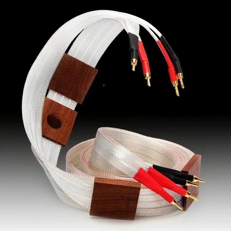 deposit Pair Speaker Cable 8N horn cable Silver Plated speaker wire shielding Y spade and Banana plugs for Amplifier