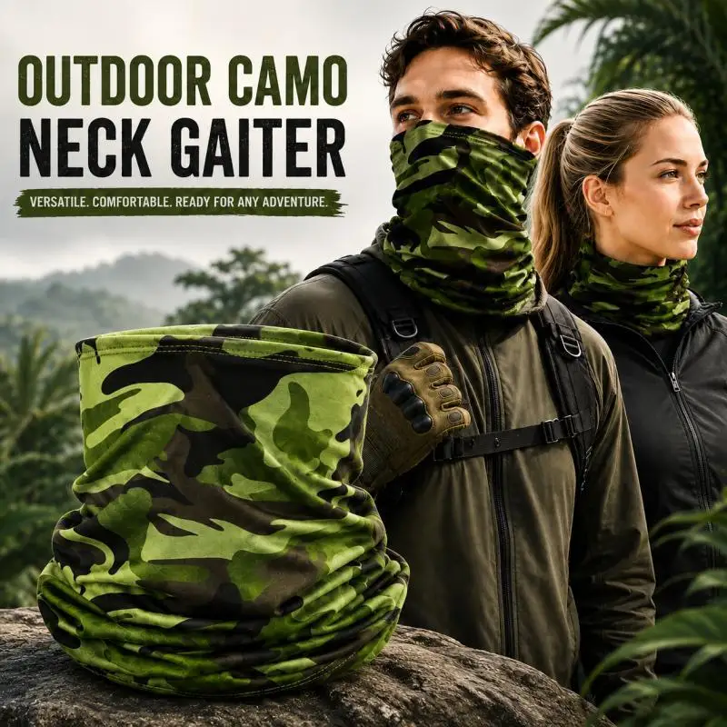 Army Green Camo Neck Gaiter, Multifunctional Face Cover Bandana Headband for Motorcycle Cycling Hiking Outdoor Sports