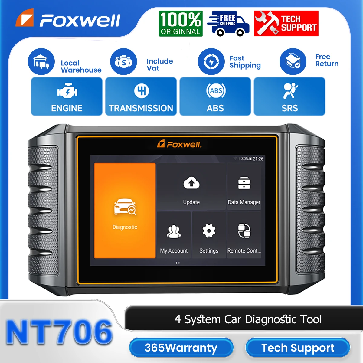 

2025 FOXWELL NT706 4-системный автомобильный диагностический инструмент OBD2 сканер проверка двигателя ABS SRS считыватель кодов кода передачи пожизненное бесплатное обновление