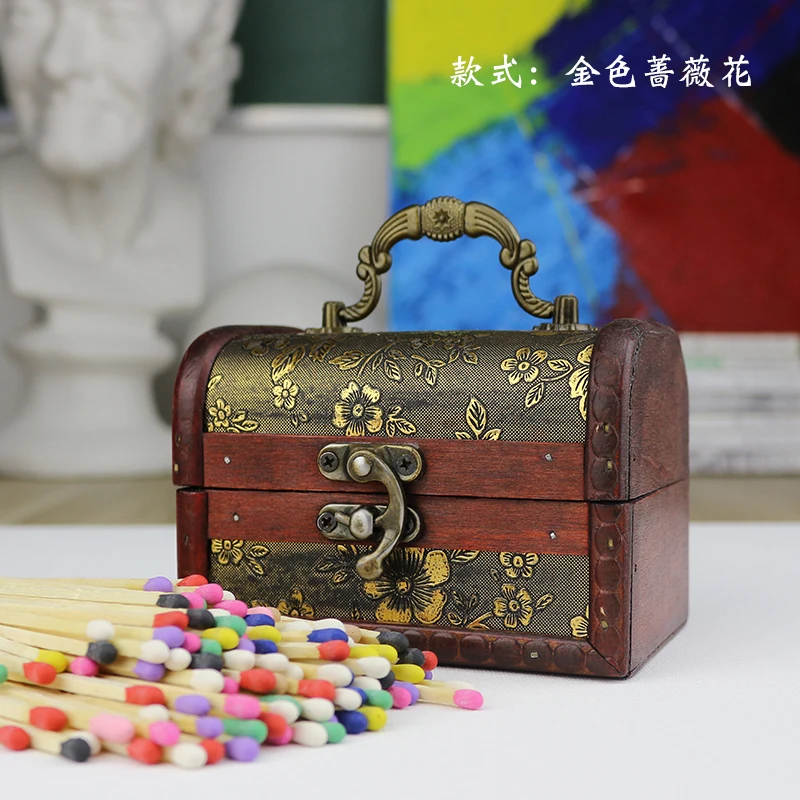 Antique Design Treasure Chest Safe Long Match Handle Fragrant Candle Lengthened With Colored Matches